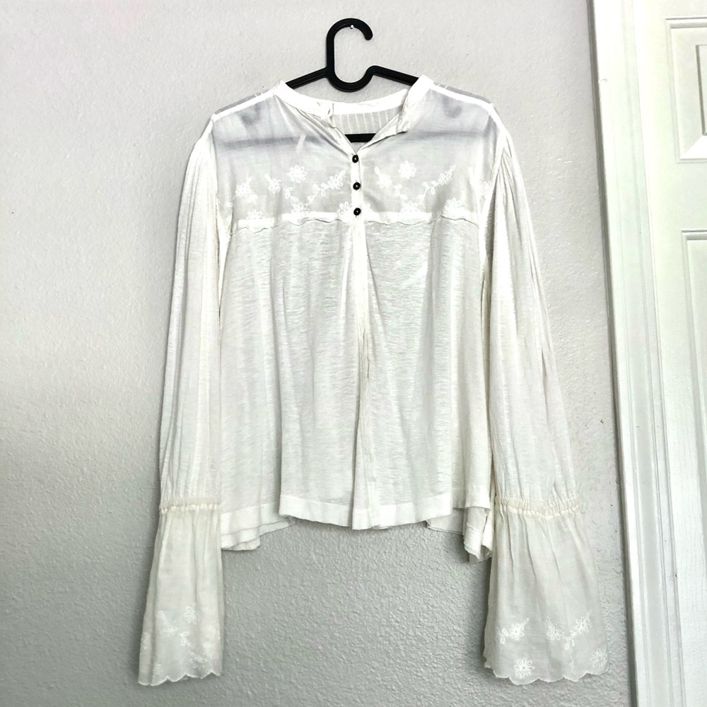 Free People Cream Off White Boho Embroidered Blouse
